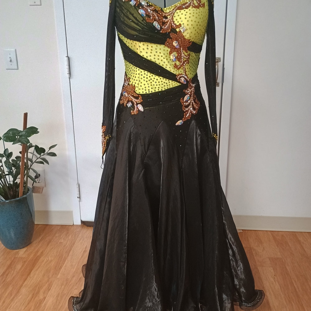 Like-New Black and Highlighter Yellow Ballroom Competition Gown